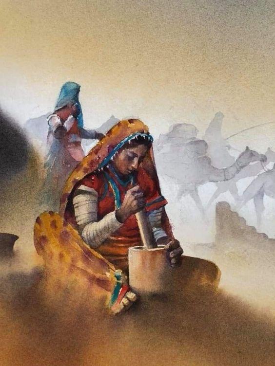 Woman grinding spices